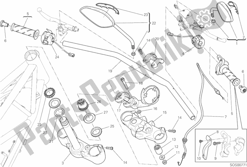 Todas as partes de Guiador E Controles do Ducati Scrambler Mach 2. 0 803 2018